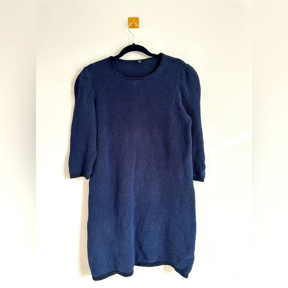 COS Women’s Long Sleeve Navy Blue Textured Knit Sweater Dress 100% Cotton Size L